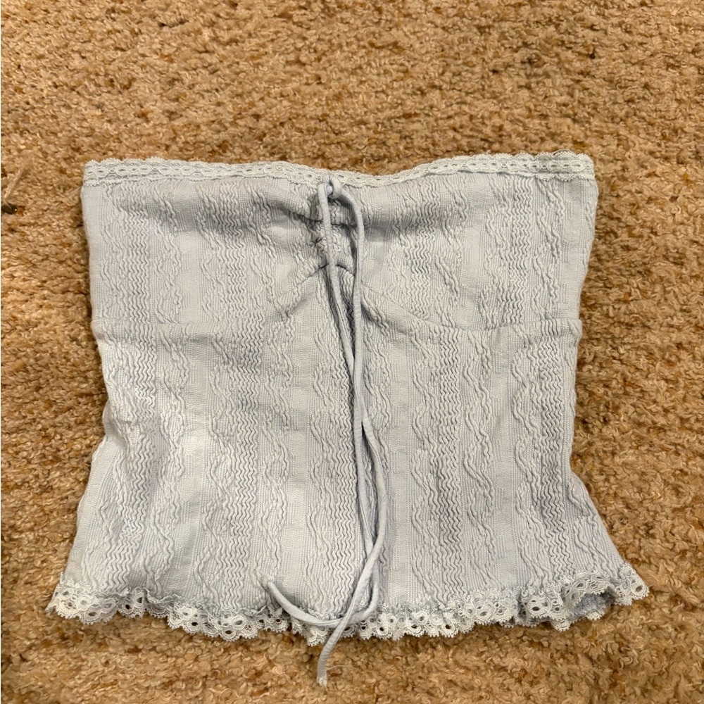 Altar'd State Pale Blue Lace-Trim Strapless Top